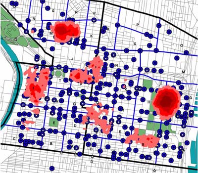 A graphical representation of crime hotspots in Philadelphia.