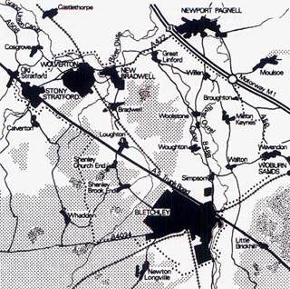 Map of Bletchley, south central England, and environs.